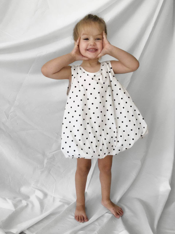 Polka Dot dress with open back and bloomers modelled