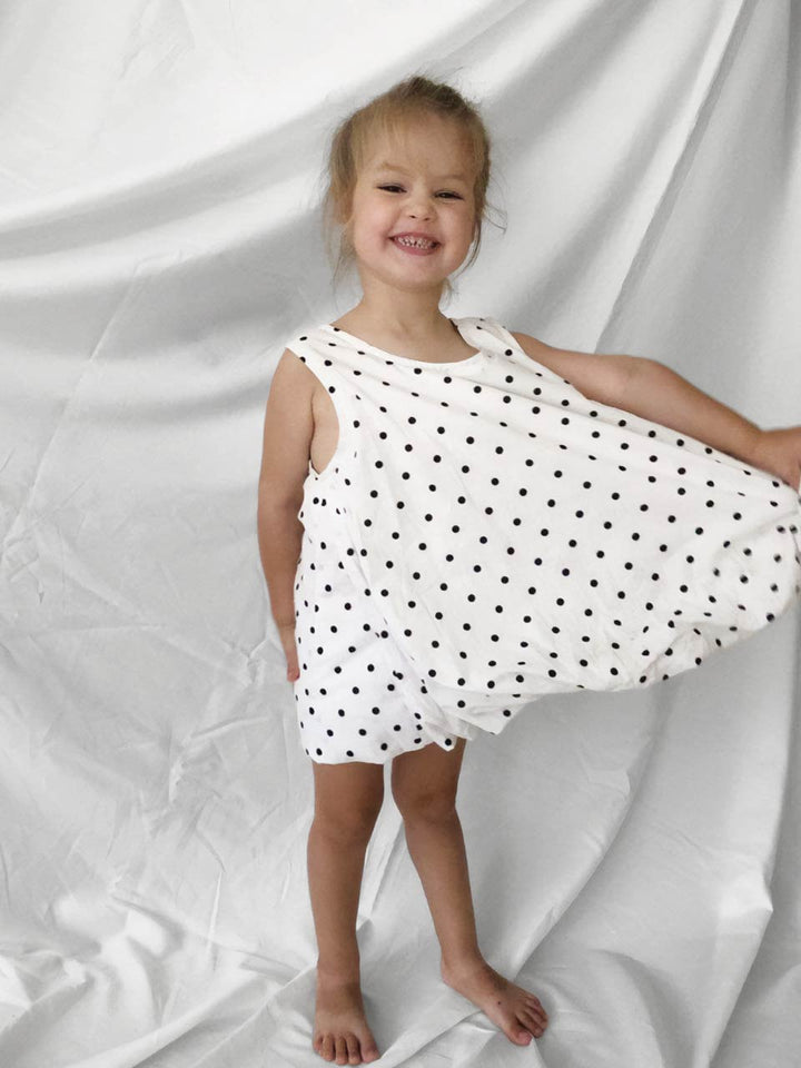 Polka Dot dress with open back and bloomers modelled