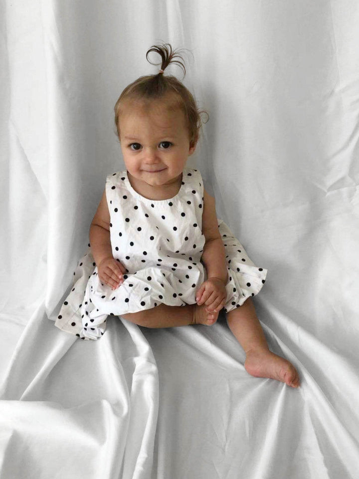 Polka Dot dress with open back and bloomers modelled