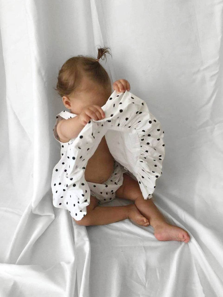 Polka Dot dress with open back and bloomers modelled