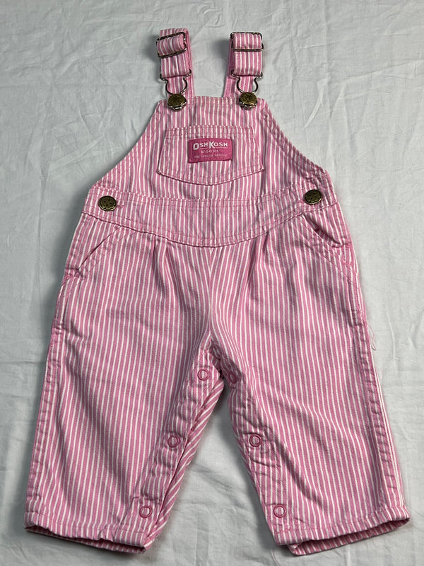 vintage oshkosh pink & white stripe overalls 3-6 months