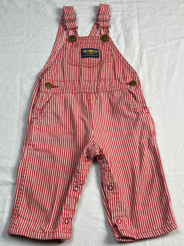 vintage oshkosh red & white stripe overalls 12 months