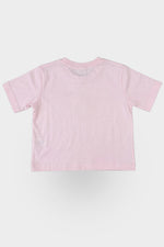 Back of a Pink t-shirt on a grey background