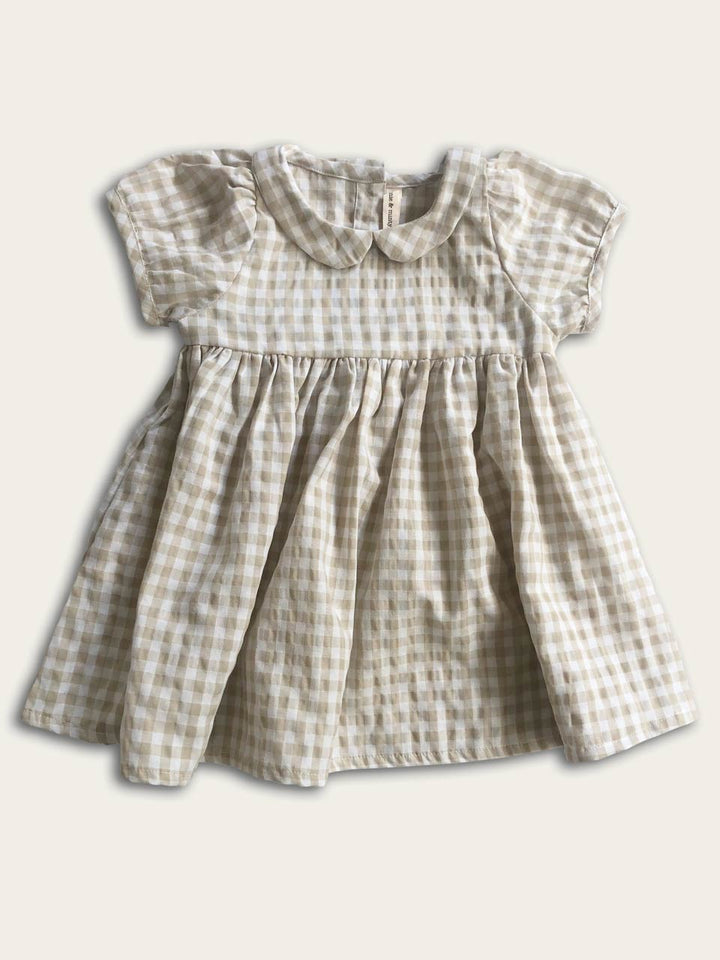 Caramel gingham dress front view