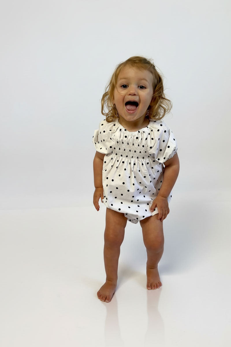 Puff Sleeve Smocked Romper - Polka Dot