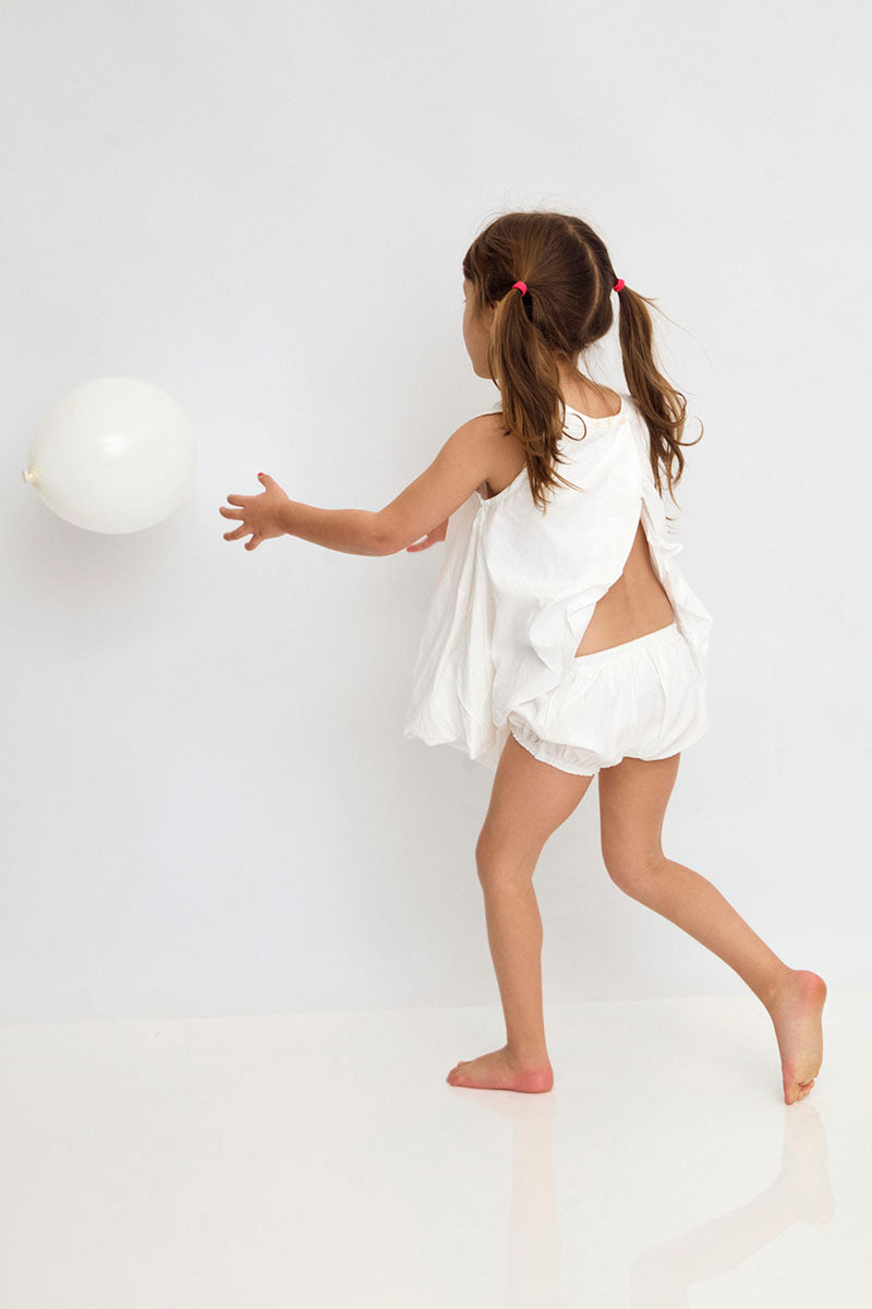 Open Back Bubble Dress with Bloomers - White