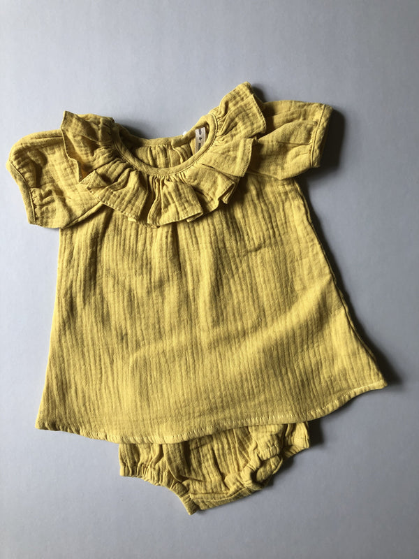 Ruffle Neck Dress with Bloomers - Golden