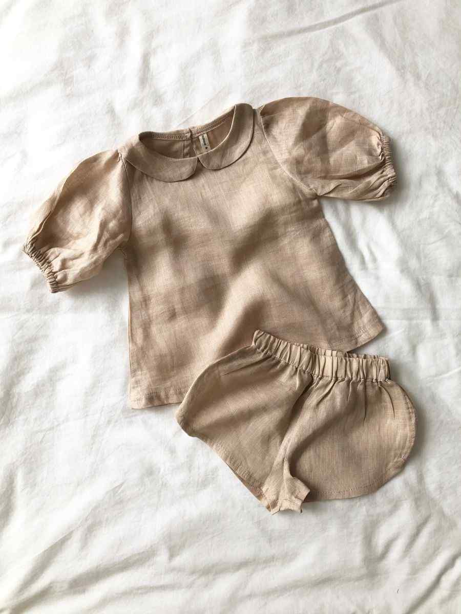 Shot of our Bubble Sleeve Linen Set in Powder Pink