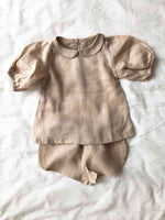 Image of our Bubble Sleeve Linen Set in Powder Pink colour on a white background