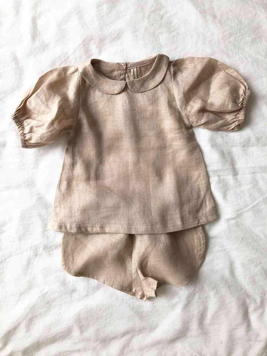 Image of our Bubble Sleeve Linen Set in Powder Pink colour on a white background