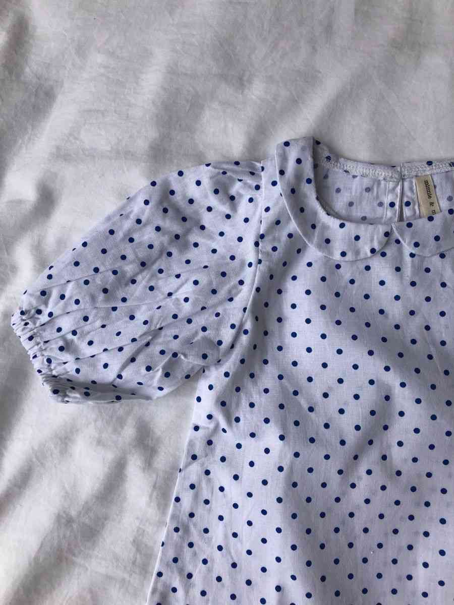 Close up shot of our Bubble Sleeve Blouse in Polka Dot
