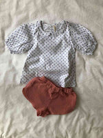 Image of our Bubble Sleeve Blouse in Polka Dot and pants